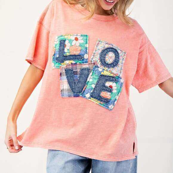 NWT Easel Love Patch Mineral Washed Slub Tee – Casual Chic Style - Picture 2 of 3